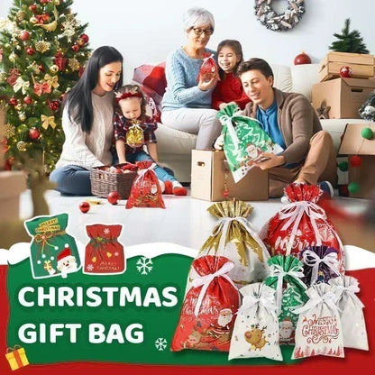 🎁50% RABATT NU! Premium Julklappspåsar med Snoddar – Återanvändbara Julpåsar, Tomtmönster Godispåsar för Festfavoriter & Julklappsinpackning