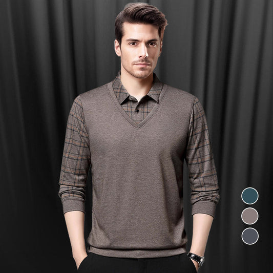 🌲Christmas Friday Sale🌲Men's Faux Two Piece Lapel Long-Sleeve Tops