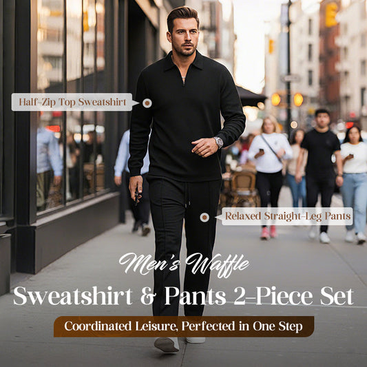 💥 Men’s Waffle Knit Sweatshirt & Straight-Leg Pants Set – Cozy, Breathable & Effortlessly Stylish 👕👖