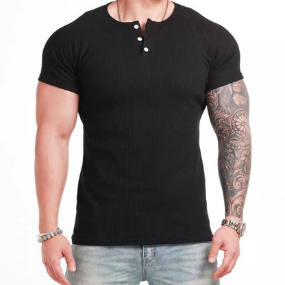 Men's T shirt Tee Henley Shirt Tee Solid Color Outdoor Daily Short Sleeve Button-Down