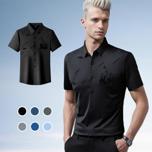 Men's Business Ice Silk Short Sleeves Button Down Shirt