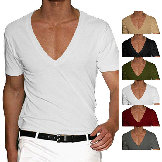 Classic Deep V-Neck T-Shirt for Plus Size Men