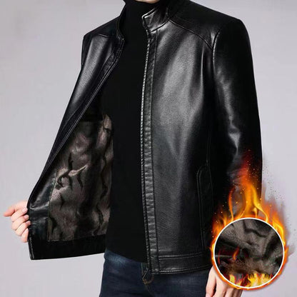🧥 60% OFF NOW! ❄️ Men's Warm Plush Lining Leather Jacket - Windproof & Stylish, Perfect for Cold Weather Outings ✨