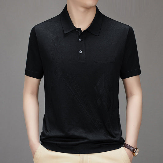 Men's Casual Breathable Smooth Fabric Lapel Short Sleeve T-Shirt