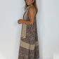 Women's Leopard Print Tie Neck Sleeveless Long Dresses