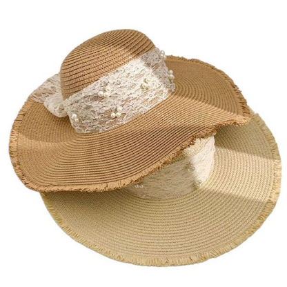 Fashionable Wide Brim Hat With Lace Bow