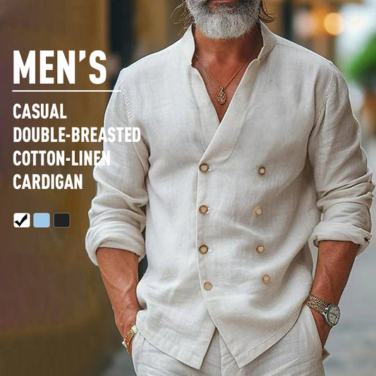 Men’s Casual Double-Breasted Cotton-Linen Cardigan