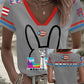 Women's Bunny Football Music Lover Printed T-shirt