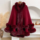 Elegant Faux Fur Trim Hooded Cape Shawl
