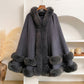 Elegant Faux Fur Trim Hooded Cape Shawl