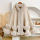 Elegant Faux Fur Trim Hooded Cape Shawl