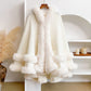 Elegant Faux Fur Trim Hooded Cape Shawl