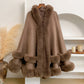 Elegant Faux Fur Trim Hooded Cape Shawl