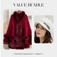 Elegant Faux Fur Trim Hooded Cape Shawl