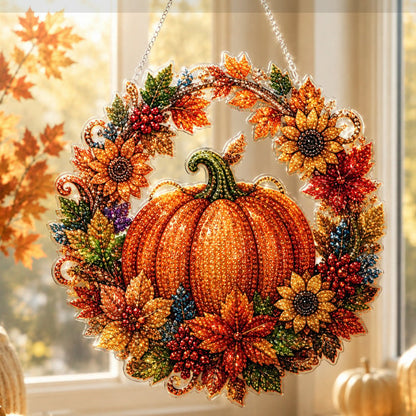 🎃Halloween Sale🍂 Pumpkin wreath with a diamond pattern to hang up – Complete DIY kit