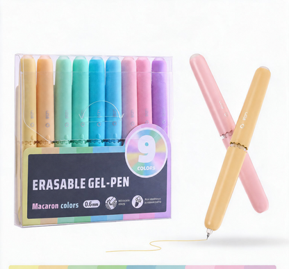 🔥50% RABATT NU! ✨9 färger makaron raderbar gelpenna set, söt pastellfärg för anteckningar ✨
